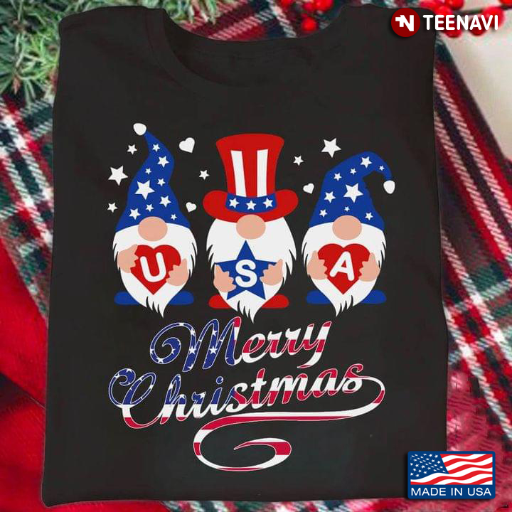 Merry Christmas USA Gnomes American Flag