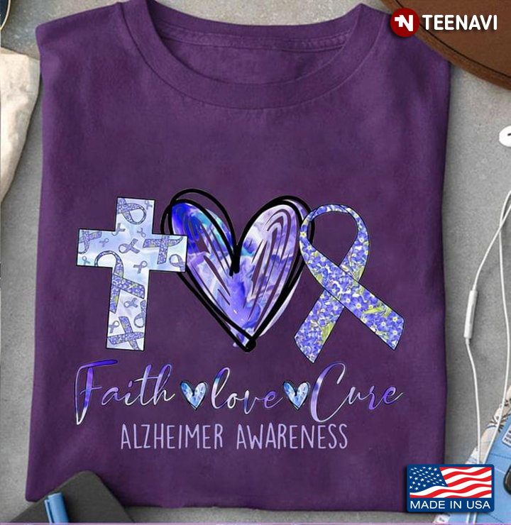 Faith Love Cure Alzheimer’s Awareness Cross Love Purple Ribbon