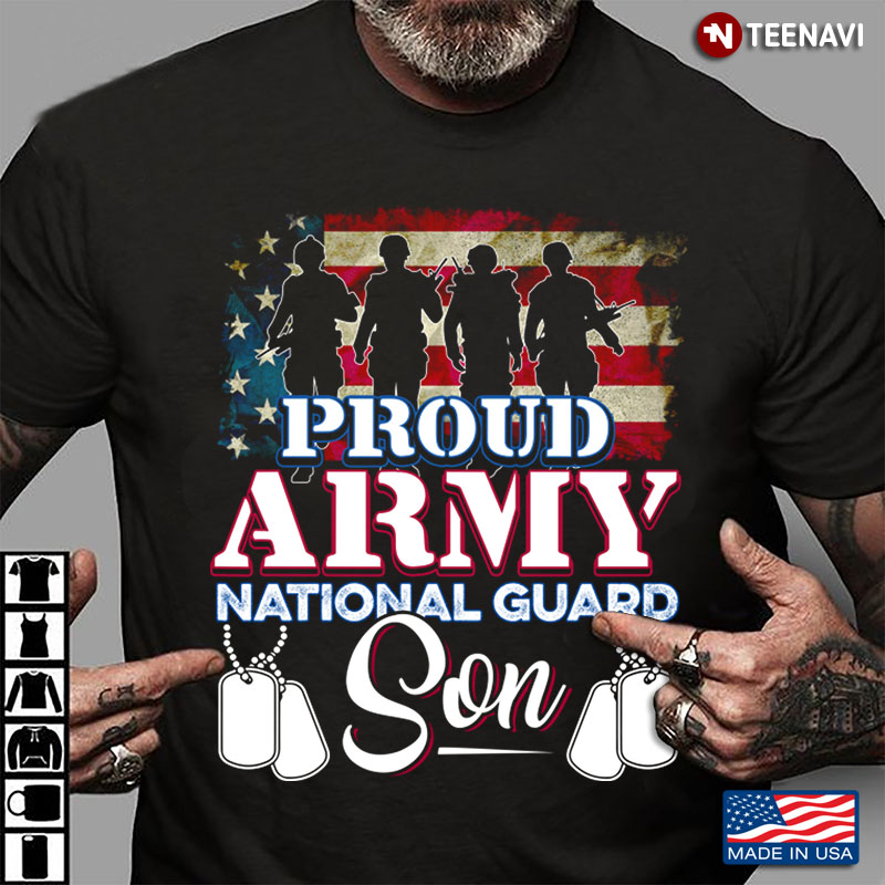 American Flag And Dog Tags Proud Army National Guard Son