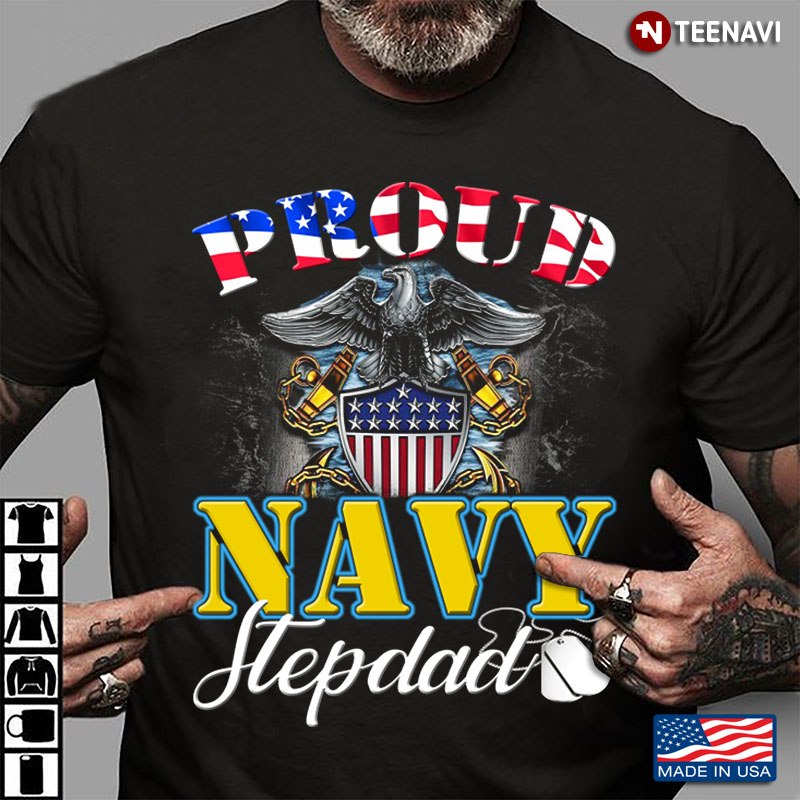 Proud Navy Stepdad With Eagle Rank American Flag Gift Veteran