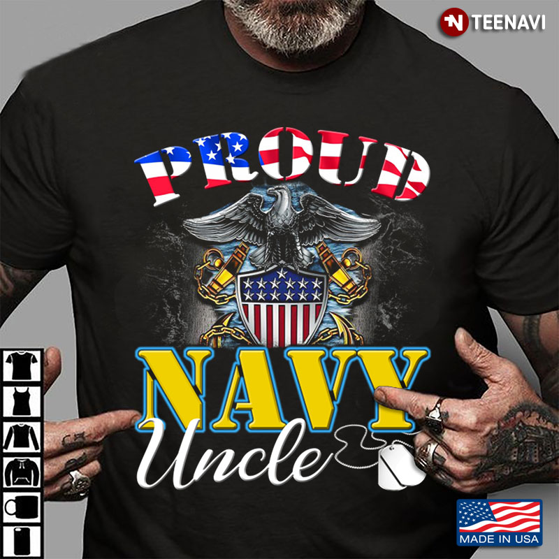 Proud Navy Uncle With Eagle Rank American Flag Gift Veteran