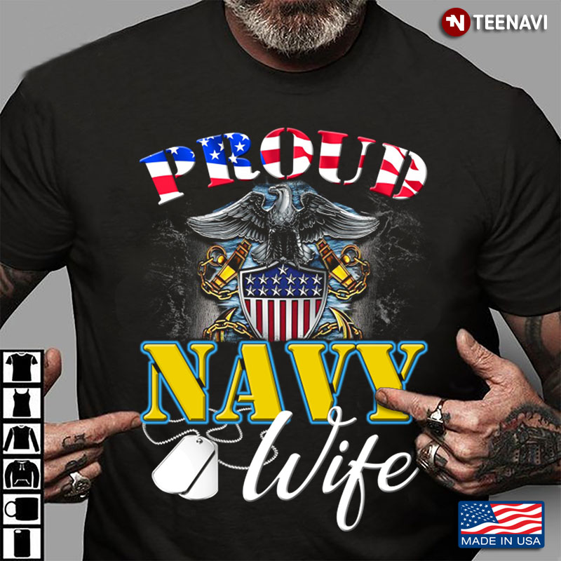 Proud Navy Wife With Eagle Rank American Flag Veteran Gift