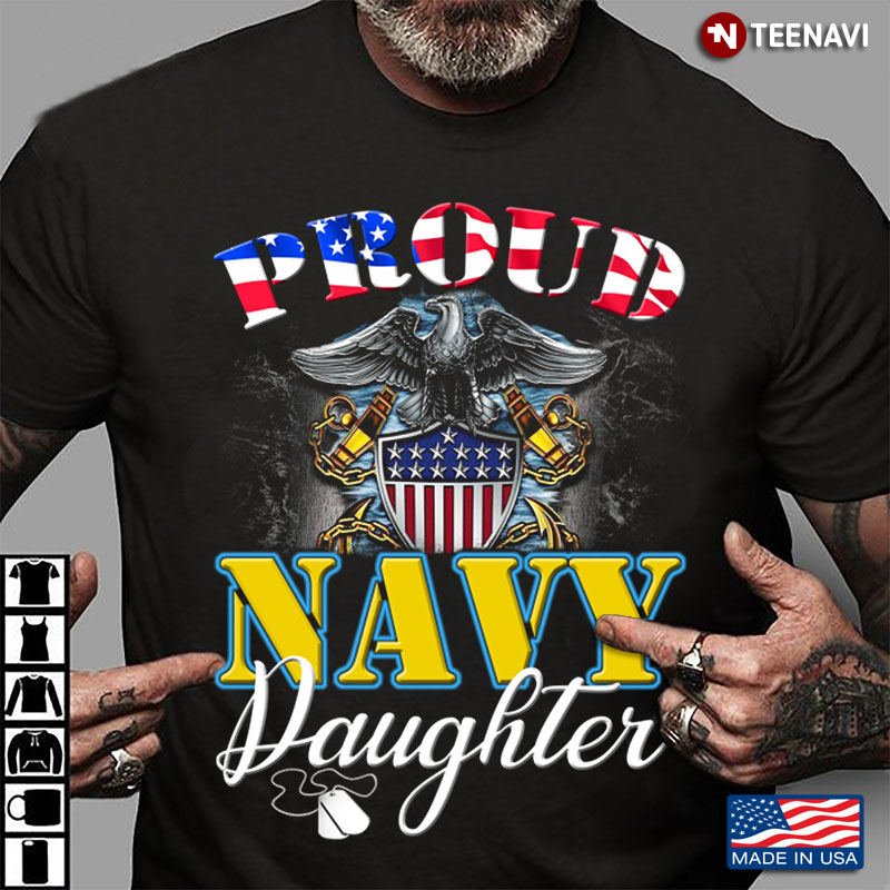 American Flag Proud Navy Daughter With Dog Tags And Eagle Rank