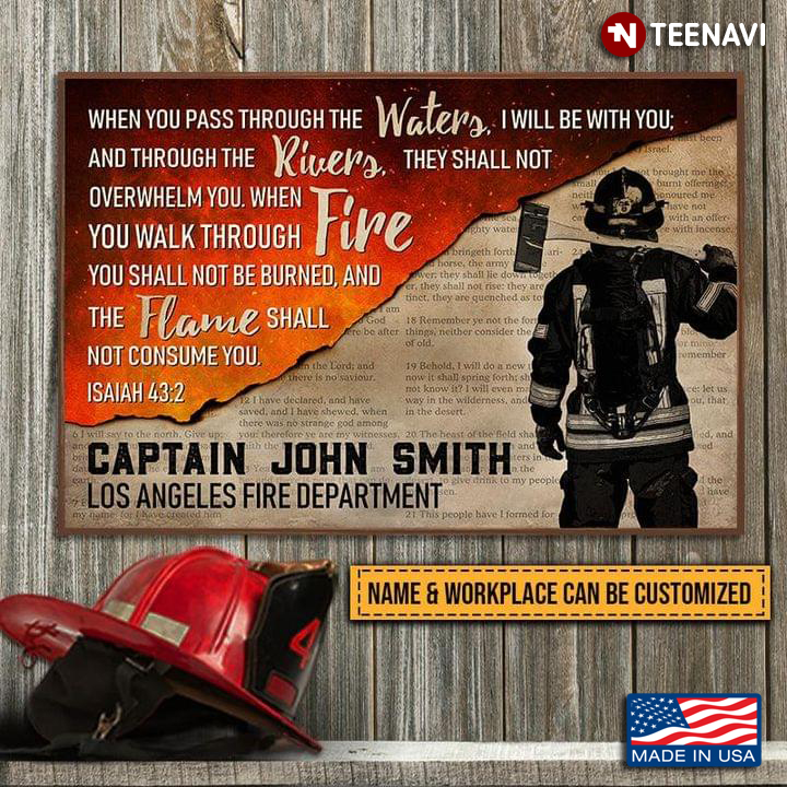 Book Page Theme Customized Name & Workplace Firefighter When You Pass Through The Waters I Will Be With You And Through The Rivers Isaiah 43:2