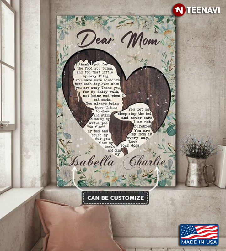 Floral Theme Customized Name Woman & Dachshund Dog Typography Dear Mom I Thank You For The Food You Bring And For That Little Squeaky Thing