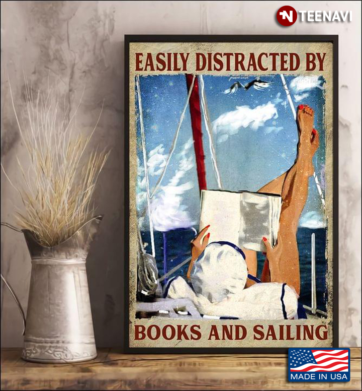Vintage Girl Lying On Yacht Reading Book Easily Distracted By Books And Sailing
