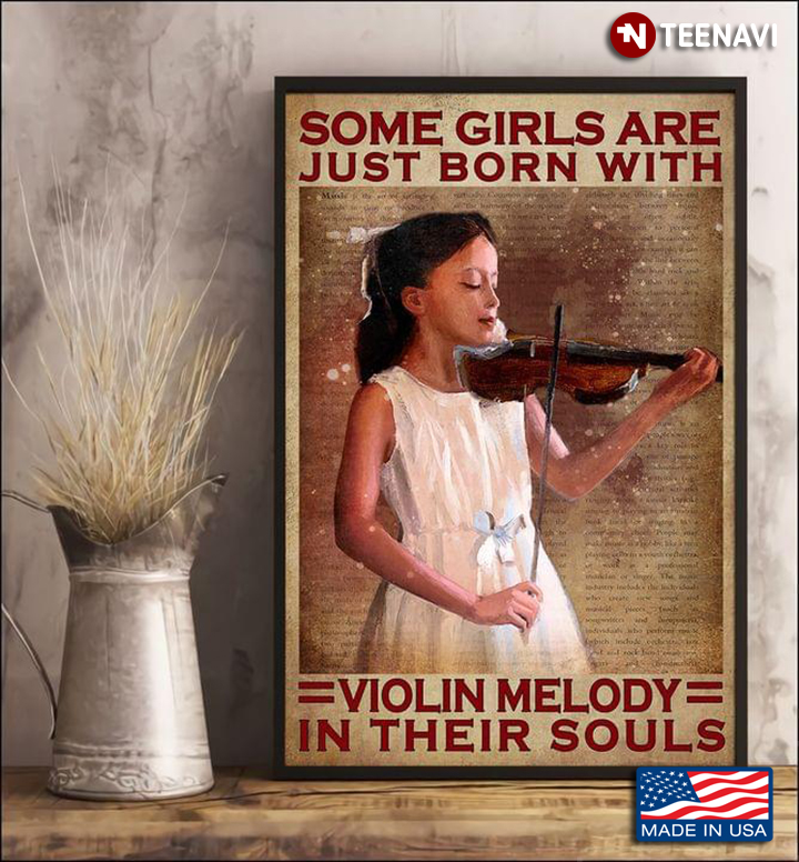 Vintage Book Page Theme Little Girl Playing Violin Some Girls Are Just Born With Violin Melody In Their Souls