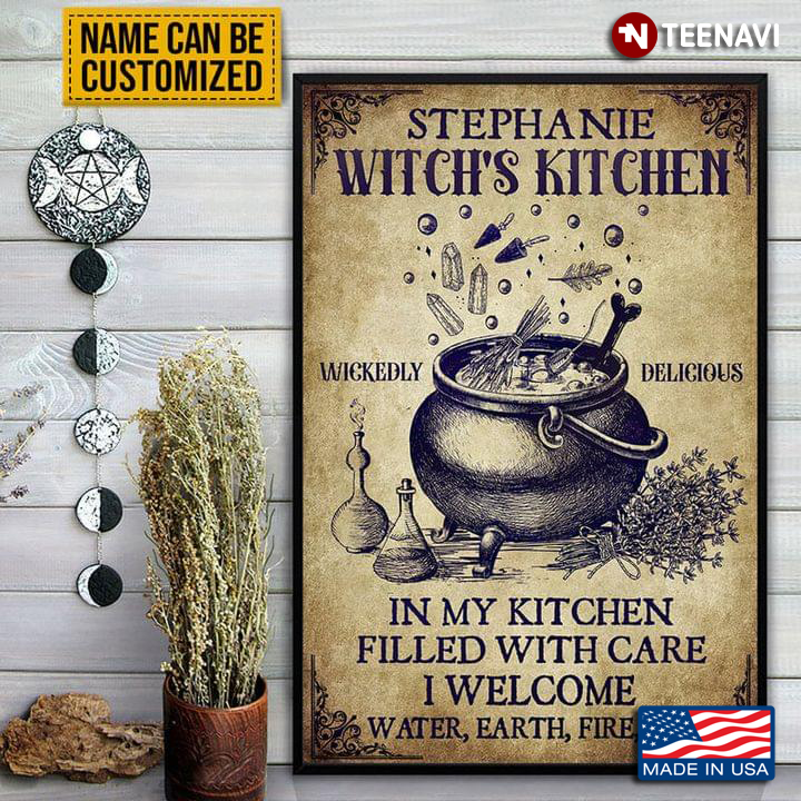 Vintage Customized Name Witch’s Kitchen Cauldron Wickedly Delicious In My Kitchen Filled With Care I Welcome Water, Earth, Fire, Air