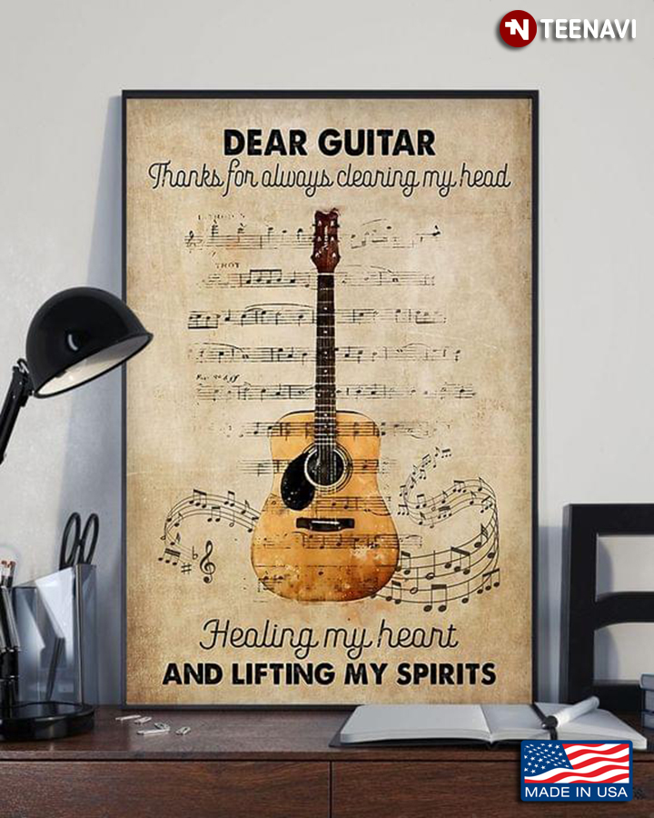 Vintage Sheet Music Theme Dear Guitar Thanks For Always Clearing My Head Healing My Heart And Lifting My Spirits