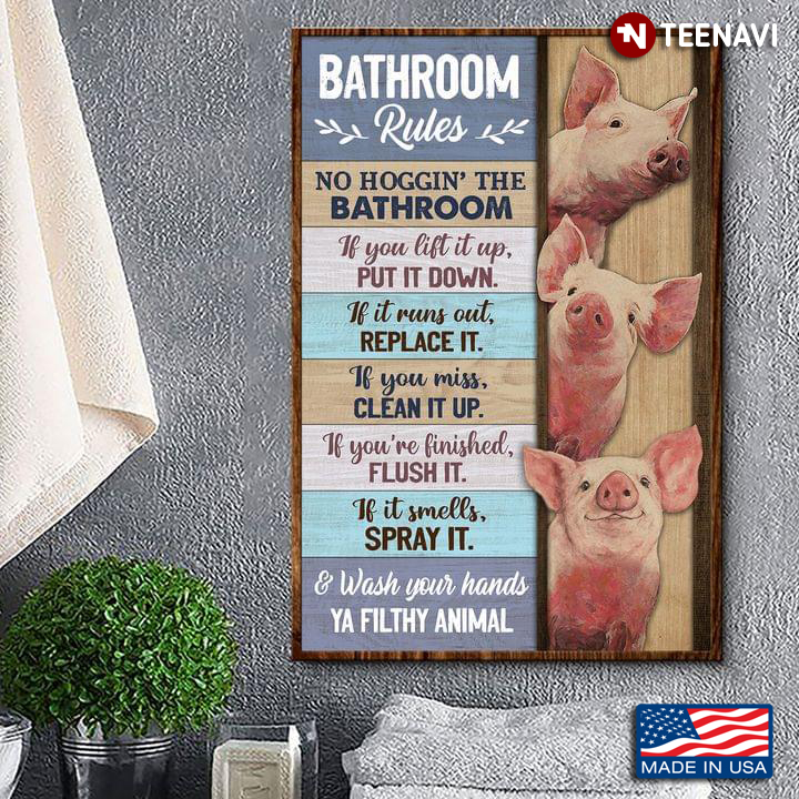 Vintage Three Little Pigs Bathroom Rules No Hoggin' The Bathroom If You Lift It Up, Put It Down