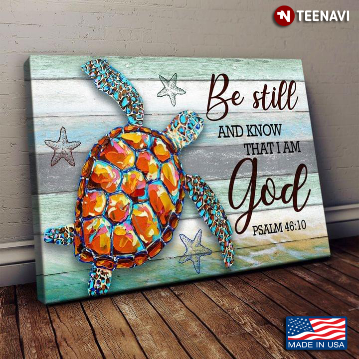 Vintage Sea Turtle & Sea Stars Painting Be Still And Know That I Am God Psalm 46:10