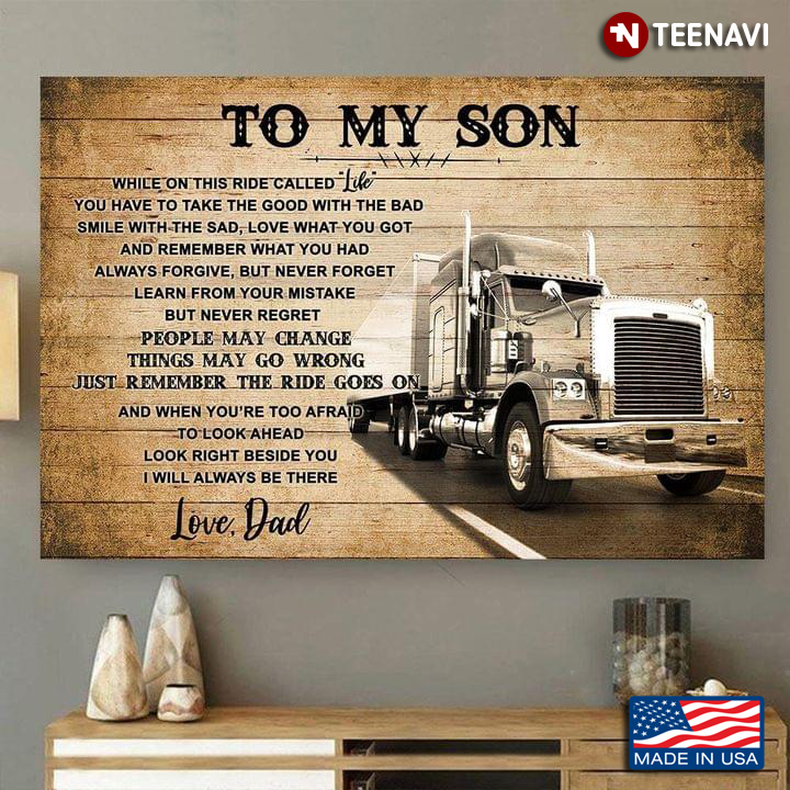 To My Son Love Dad Truck Driver Vintage Poster Canvas Gift Wall Decor