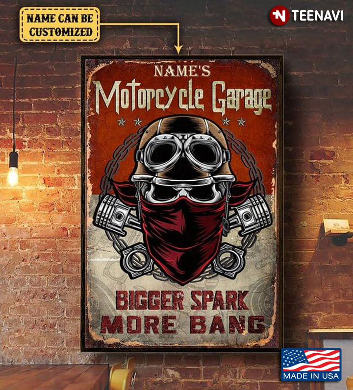 Vintage Personalized Name Motorcycle Garage Cool Skull Bigger Spark More Bang