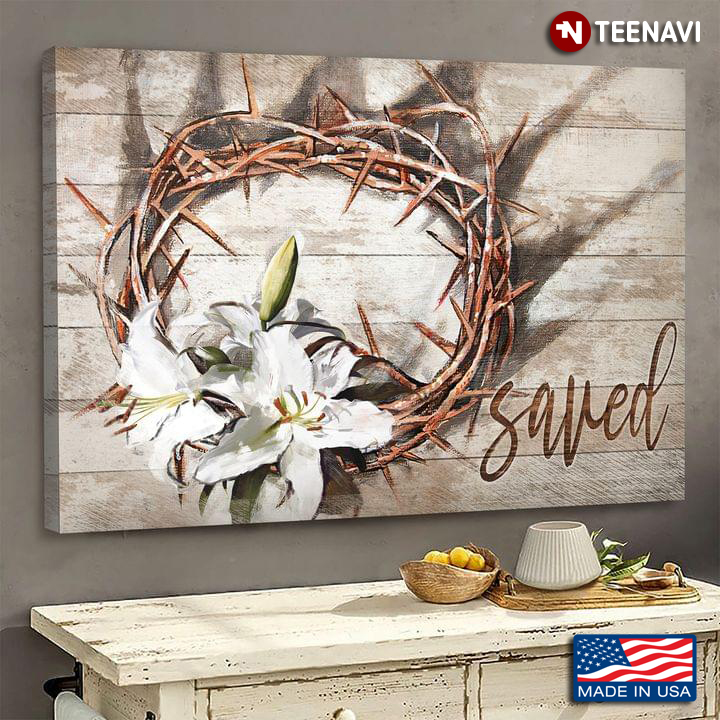 Crown Of Thorns And White Lily Flowers Painting Saved
