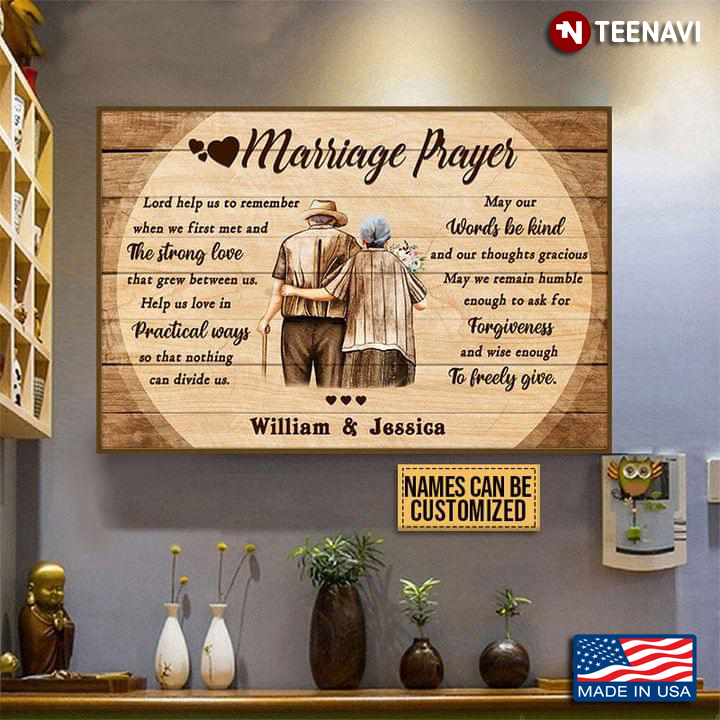 Vintage Personalized Name Old Couple With Flower Bouquet Walking Marriage Prayer Lord Help Us To Remember When We First Met