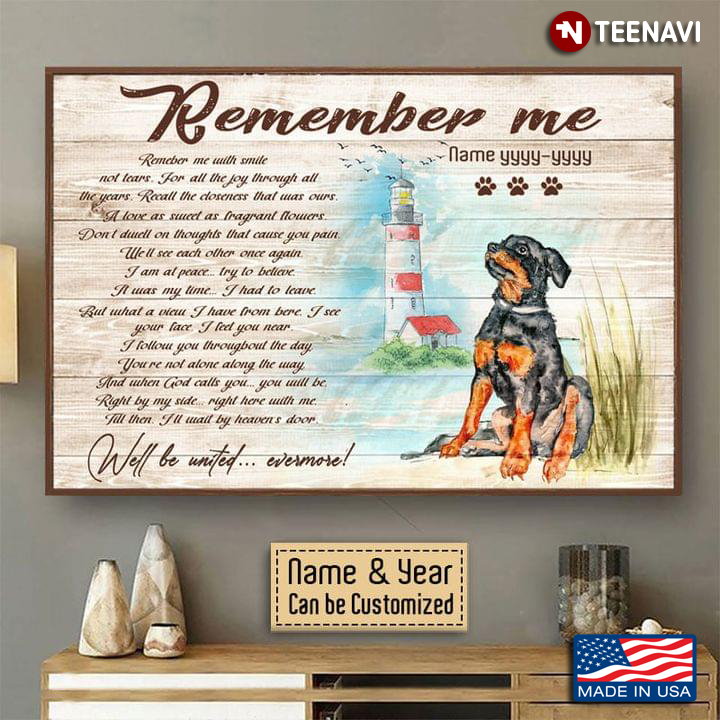 Personalized Name & Year Rottweiler Puppy & Lighthouse Painting Remember Me Remember Me With Smiles Not Tears For All The Joy Through All The Years