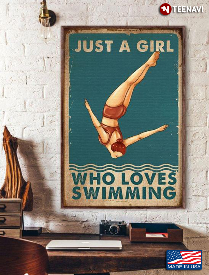 Vintage Female Swimmer Jumping Just A Girl Who Loves Swimming