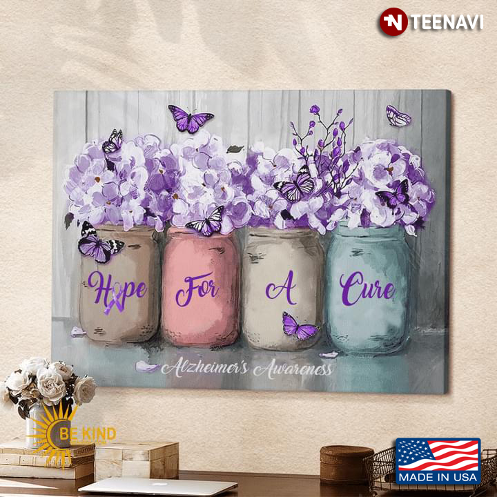 Alzheimer's Awareness Purple Butterflies Flying Around Purple Hydrangea Flowers Hope For A Cure