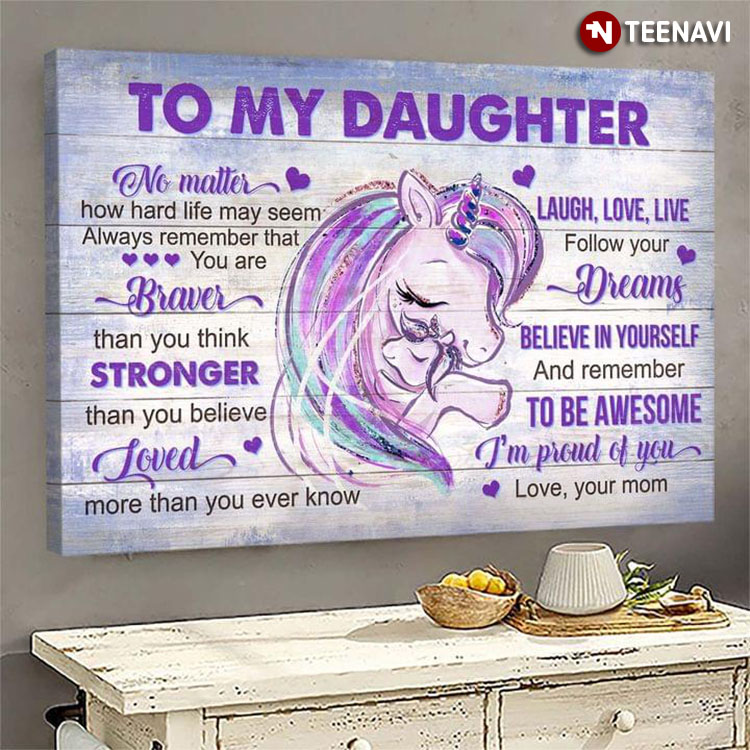 Purple Theme Unicorn Mom & Baby To My Daughter No Matter How Hard Life May Seem Always Remember That You Are Braver Than You Think