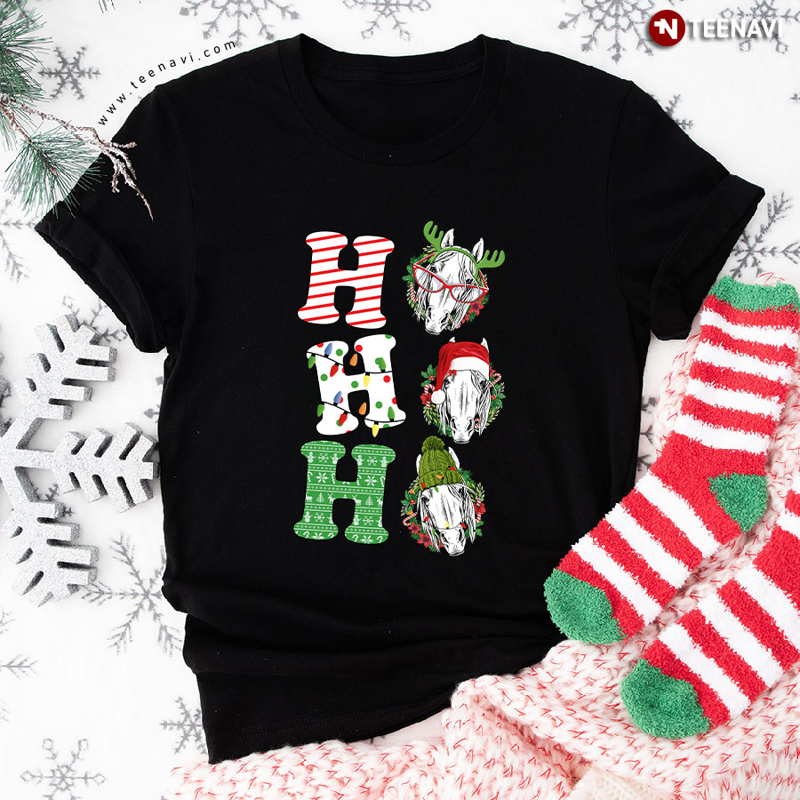 Ho Ho Ho White Horses Merry Christmas T-Shirt