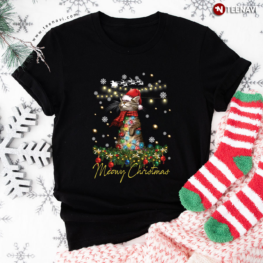 Meowy Christmas Lovely Christmas Cat Tree T-Shirt