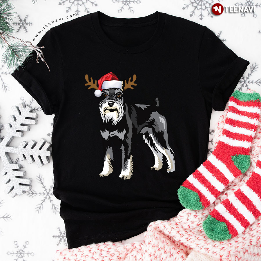 Mini Schnauzer Christmas Reindeer Hat T-Shirt