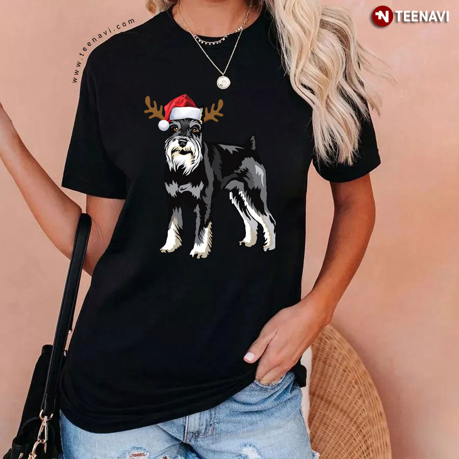 Mini Schnauzer Christmas Reindeer Hat T-Shirt