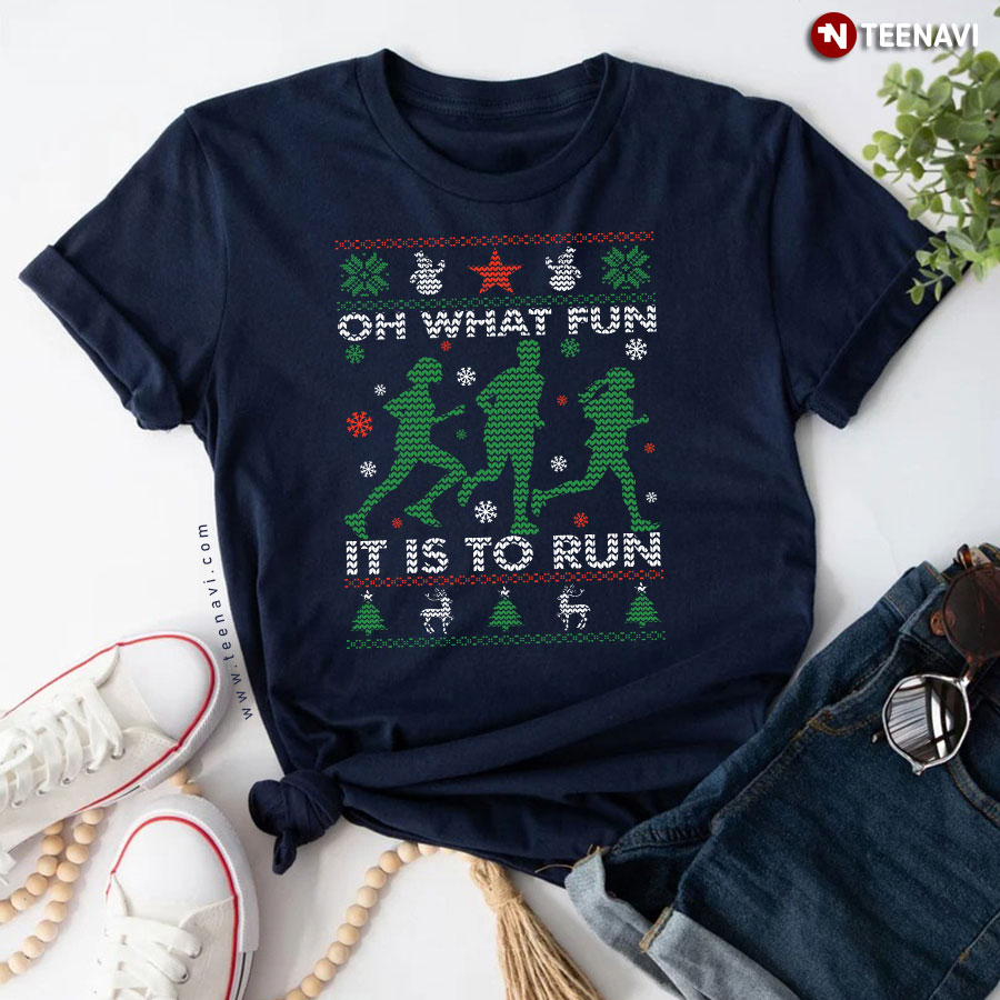 Oh What Fun It Is To Run Ugly Christmas for Running Lover T-Shirt