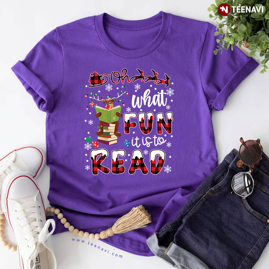 Oh What Fun It Is To Read Reindeer Reading Books for Christmas T-Shirt
