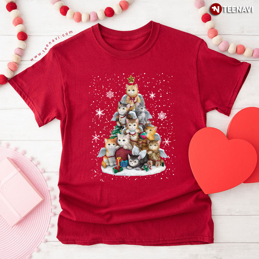 Lovely Kitten Christmas Tree and Snowflakes for Cat Lover T-Shirt