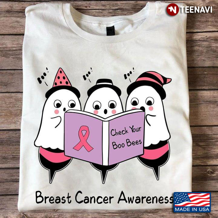 Check Your Boo Bees Breast Cancer Awareness Boo Bee Witch for Halloween T-Shirt