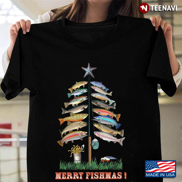 Merry Fishmas Funny Christmas Fish Tree For Christmas T-Shirt - TeeNavi