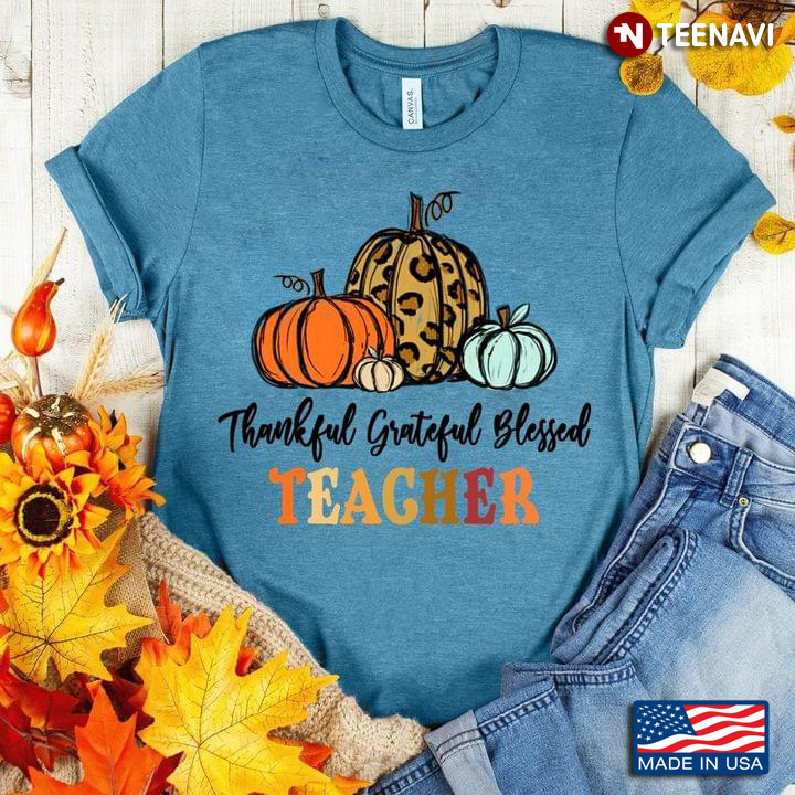 Thankful Grateful Blessed Teacher Leopard Pumpkin