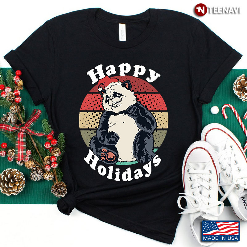 Happy Holidays Funny Panda Santa Claus Christmas Gift Vintage