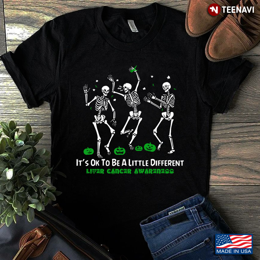 Halloween Funny Dabbing Skeleton It’s OK To Be A Little Different Liver Cancer  Awareness