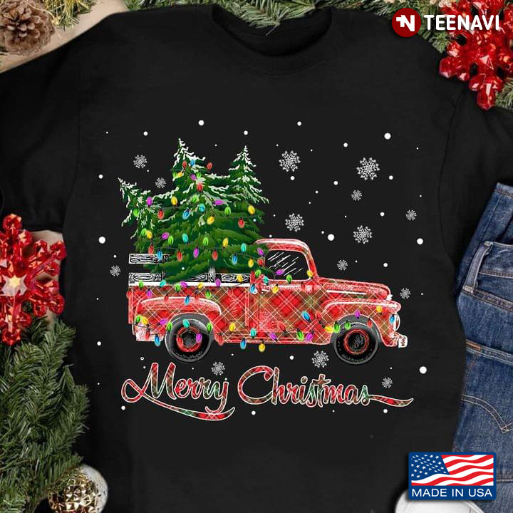 Merry Christmas Christmas Tree On Red Truck