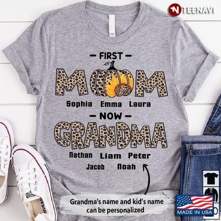 Personalized Name First Mom Now Grandma Leopard Sunflower