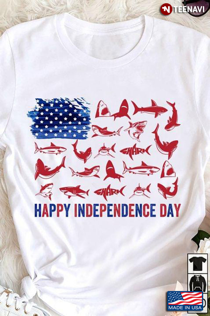 Happy Independence Day Shark USA Flag