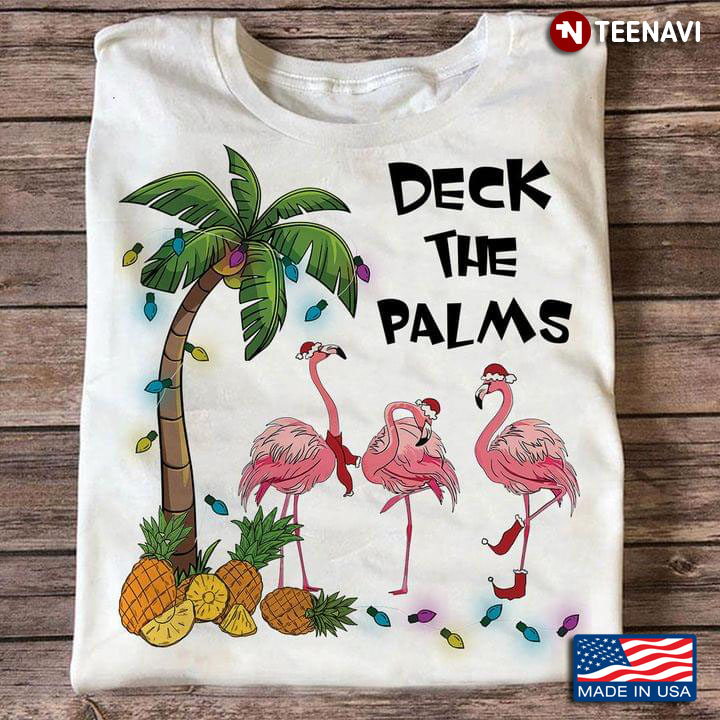 Funny Flamingos Deck The Palms Merry Christmas
