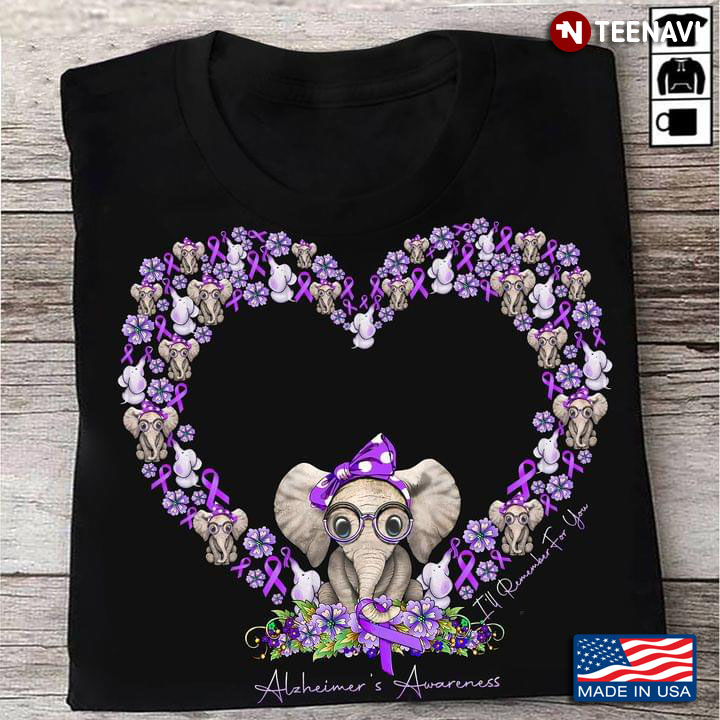 Baby Elephant Purple Ribbon Love Heart I'll Remember for You Alzheimer's Awareness