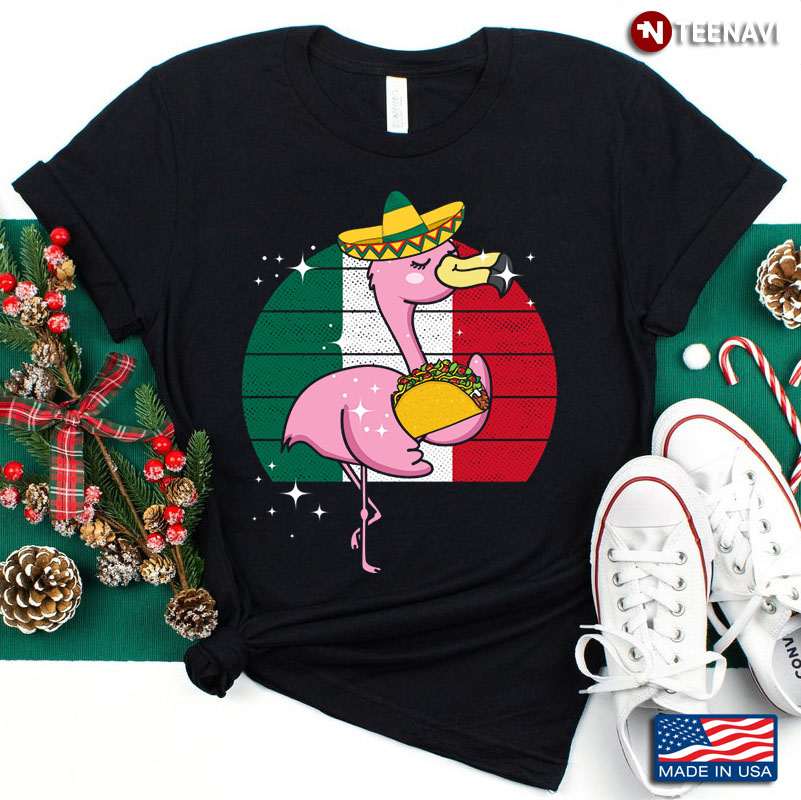 Flamingo with Taco Mexican Flag for Taco Lover