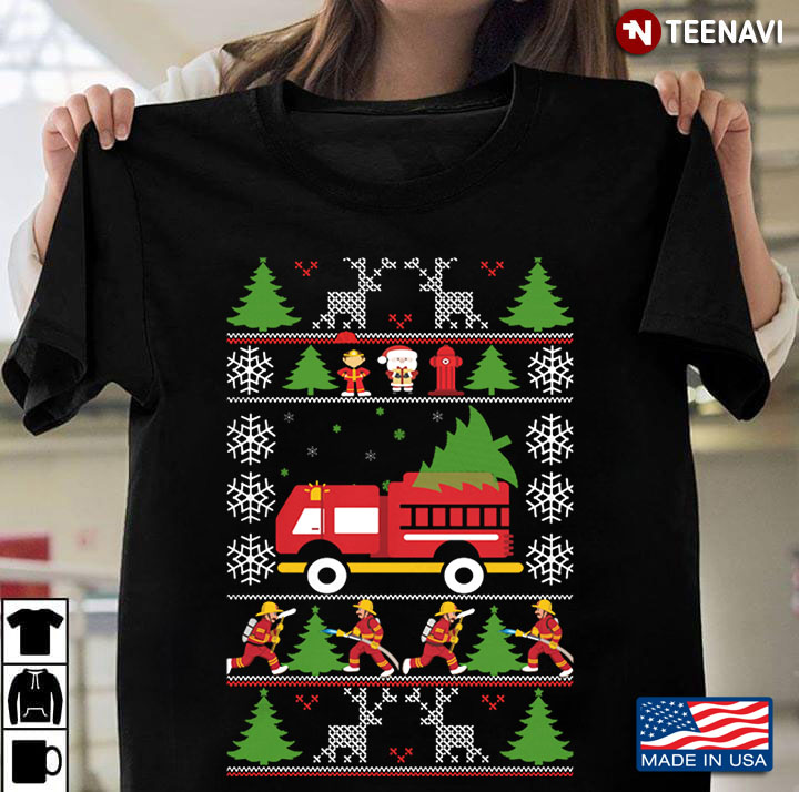 Firetruck and Firefighters Ugly Christmas