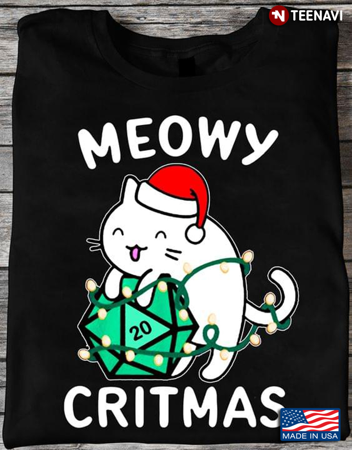 Christmas White Cat with Dice Meowy Critmas
