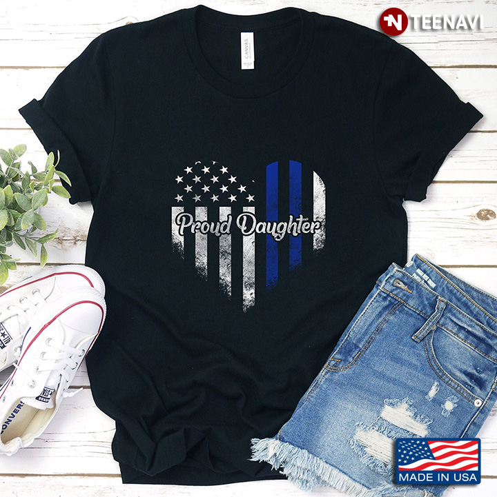 Proud Daughter of Police Officer Law Enforcement Support USA Flag Love Heart