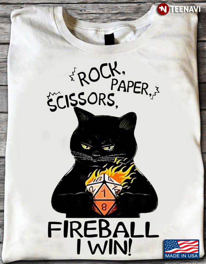 Black Cat with Fire Dice Rock Paper Scissors Fireball I Win