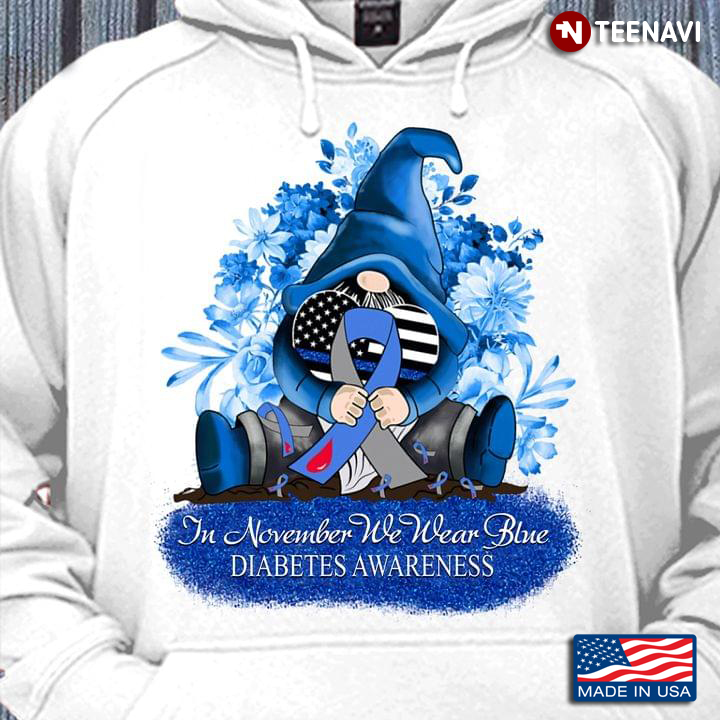 Gnome Hugging Heart In November We Wear Blue Diabetes Awareness