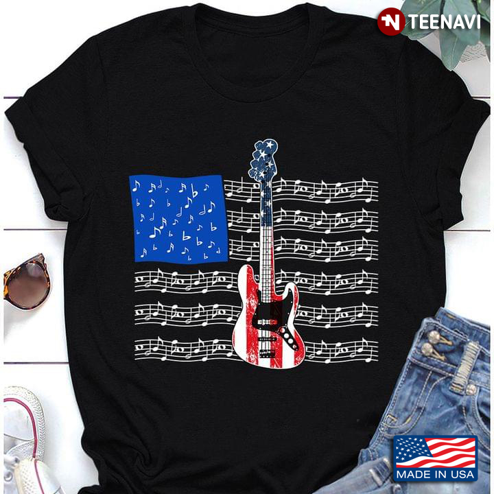 Patriotic Guitar Music Notes Flag American Independencen Day