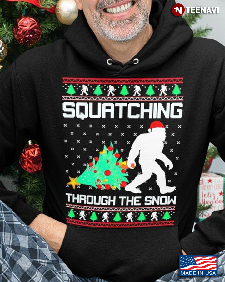 Funny Sasquatch Squatching Through The Snow for Christmas