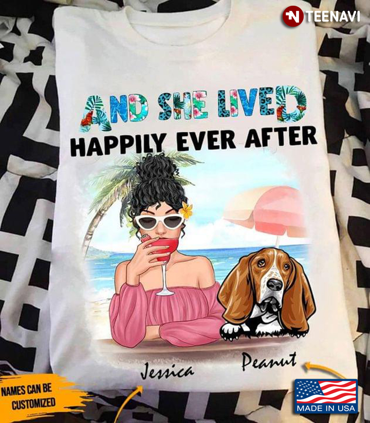 Personalized Girl With Beagle On Beach And She Lived Happily Ever After for Dog Lover