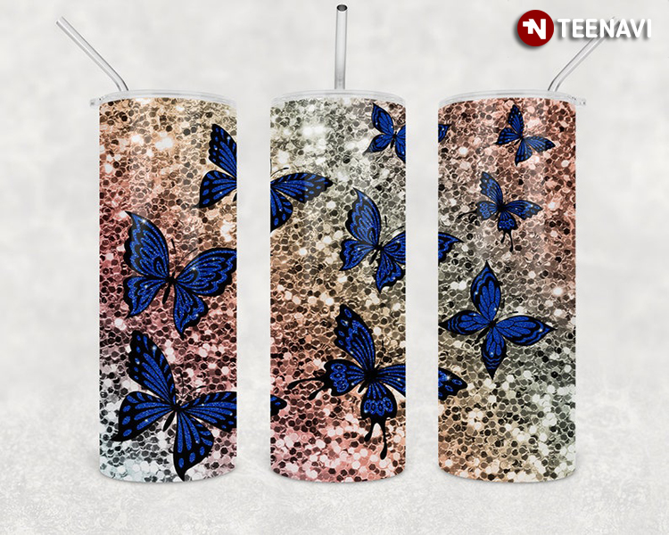 Glitter Blue Butterflies For Insects Lover